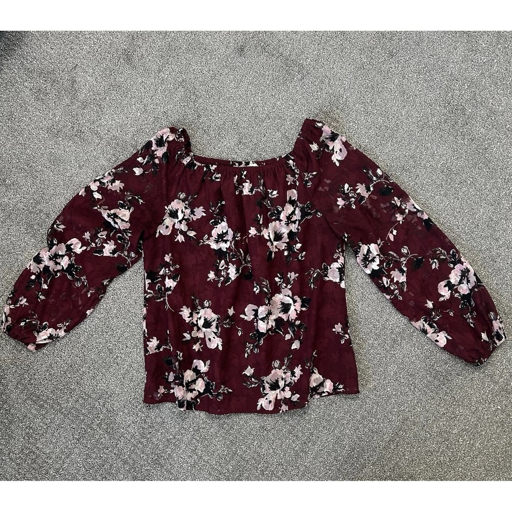 White House Black Market Floral Blouse Sheer Long Sleeves - Women's LARGE - Picture 2 of 11